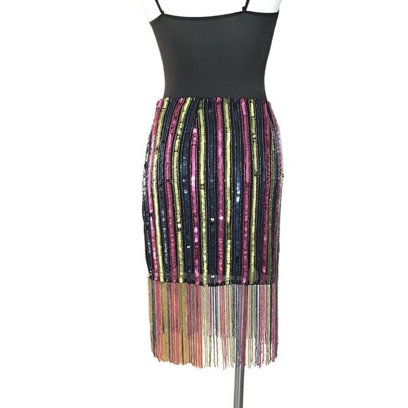 Nasty Gal Stripe Tassel Beaded Hem Mini Skirt New Size 6 - Picture 4 of 11